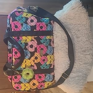 Betsey Johnson Weekender Bag: Donut+ Cat Design with Black Background.